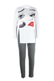 Rouge Fashion Casual Print Slit O Neck Long Sleeve Two Pieces