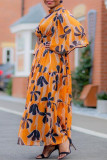 Gelbe Art und Weise beiläufiger Druck-Patchwork-halbes Rollkragen-langes Kleid-Kleider