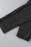 Cabresto de cordão preto sexy com cordão de manga longa duas peças
