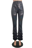 Black Sexy Solid Fold Boot Cut High Waist Speaker Solid Color Bottoms