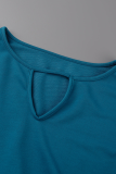 Blå Casual Print urholkad O-hals långärmad två delar