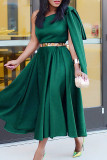 Grönt mode Casual Solid Patchwork Snedkrage Ärmlös klänning (utan bälte)