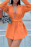 Vêtements d'extérieur à col rabattu en patchwork uni décontracté à la mode orange