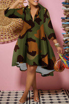 カモフラージュ ファッション カジュアル プリント パッチワーク ターンダウン カラー シャツ ドレス