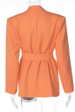 Prendas de abrigo de cuello vuelto de patchwork sólido casual de moda naranja