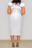 White Fashion Casual Patchwork Hot Drilling See-through Half A Turtleneck Sleeveless Dress