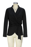 Black Fashion Casual Solid Frenulum Turn-back Collar Outerwear