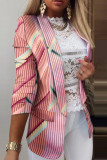 Multicolor Fashion Casual Print Patchwork Turn-back Collar Outerwear