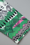 Kaki Casual Print Bandage Patchwork V-hals Långärmad Plus Size Klänningar