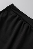 Zwarte mode casual plus size effen patchwork schuine kraag onregelmatige jurk