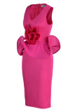 Rose Red Celebridades Elegante Sólido Patchwork Volante Cuello en V Vestidos de falda de un paso