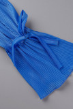 Bleu Sexy Solide Bandage Patchwork V Cou Manches Longues Deux Pièces Bleu