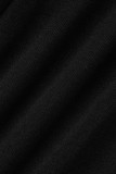 Black Fashion Casual Solid Fold Regular High Waist Trousers