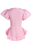 Pink Fashion Casual Solid Patchwork O Neck Tops (Without Belt)