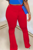 Red Casual Solid Patchwork High Waist Speaker Solid Color Bottoms