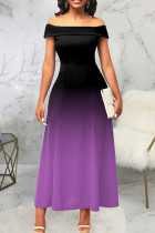 Фиолетовые повседневные платья в стиле пэчворк с постепенным изменением с открытыми плечами