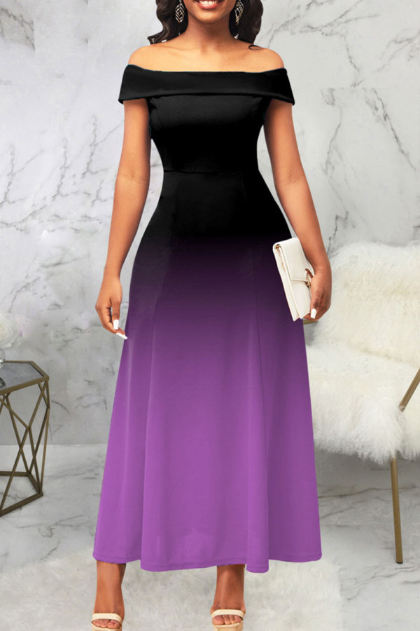 Фиолетовые повседневные платья в стиле пэчворк с постепенным изменением с открытыми плечами