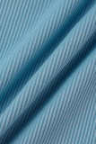 Tops à col rond en patchwork imprimé sexy bleu clair
