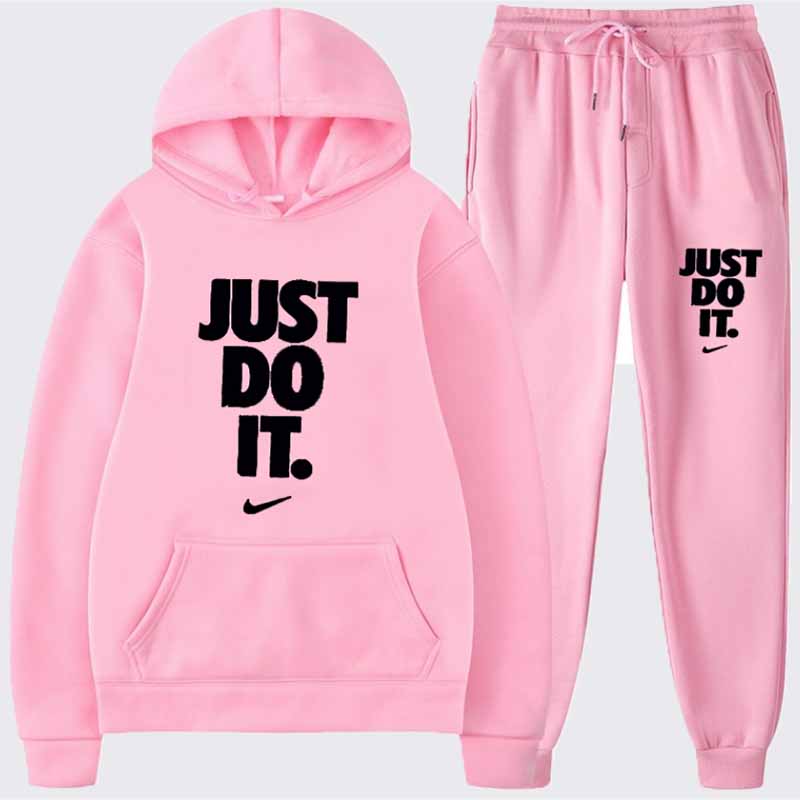 

Pink Fashion Casual Print Letter Hooded Collar Long Sleeve Two Pieces