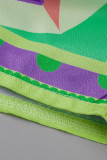 Grönt Mode Casual Print Basic Turndown-krage Långärmad i två delar