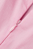 Tops con cuello en O de patchwork sólido casual de moda rosa (sin cinturón)