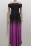 Purple Casual Gradual Change Print Patchwork Off the Shoulder A Line Dresses