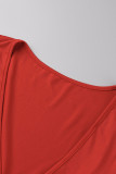 Красное модное повседневное однотонное платье в стиле пэчворк с разрезом и V-образным вырезом без рукавов