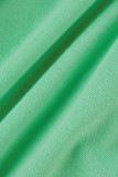 Зеленые модные повседневные однотонные брюки с высокой талией и обычной талией