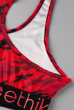 Melancia vermelha moda casual sportswear estampa patchwork decote em u sem manga duas peças
