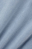 Jean bleu clair à imprimé de rue décontracté patchwork déchiré de grande taille