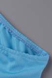 Hellblau Mode Casual Plus Size Solid Patchwork Schrägkragen Unregelmäßiges Kleid