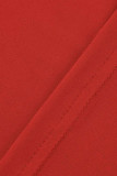Vestido casual fashion vermelho com fenda em patchwork sólido com decote em v e sem manga