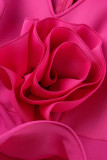 Rose Rouge Célébrités Élégant Solide Patchwork Volant V Cou Une Étape Jupe Robes