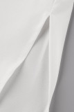 Vestido branco fashion casual com fenda sólida gola virada para baixo manga longa
