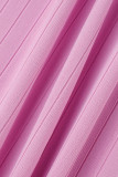 Robe longue bretelle spaghetti fendue dos nu solide décontractée rose