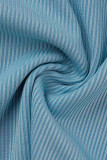 Lichtblauwe sexy patchwork-topjes met o-hals