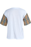 Camisetas con cuello en O de patchwork con estampado casual de moda blanco
