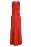 Röd Mode Casual Solid Patchwork Slit V-hals ärmlös klänning