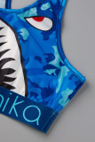Marinblå mode Casual Sportkläder Print Patchwork U-hals ärmlös två delar
