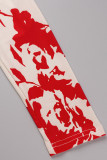 Due pezzi manica lunga colletto obliquo stampa casual rosso