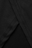 Schwarzes, modisches, lässiges, festes, unregelmäßiges Patchwork-Kleid mit schrägem Kragen