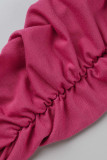 Burgundy Fashion Casual Solid Fold Regular High Waist Trousers