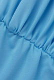 Hellblau Mode Casual Plus Size Solid Patchwork Schrägkragen Unregelmäßiges Kleid