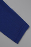 Blå sexiga solida broderade paljetter Patchwork U-halsklänningar