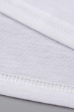 T-shirt con scollo a O patchwork con stampa casual bianca alla moda