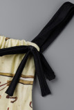 Абрикосовые модные повседневные комбинезоны с принтом в стиле пэчворк и открытой спиной на тонких бретелях