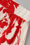 Due pezzi manica lunga colletto obliquo rosa stampa casual patchwork