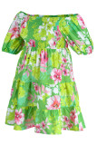 Зеленые модные повседневные платья в стиле пэчворк с открытой спиной и открытыми плечами больших размеров