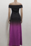 Purple Casual Gradual Change Print Patchwork Off the Shoulder A Line Dresses