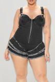 Black Sexy Solid Patchwork Zipper Plus Size Jumpsuits